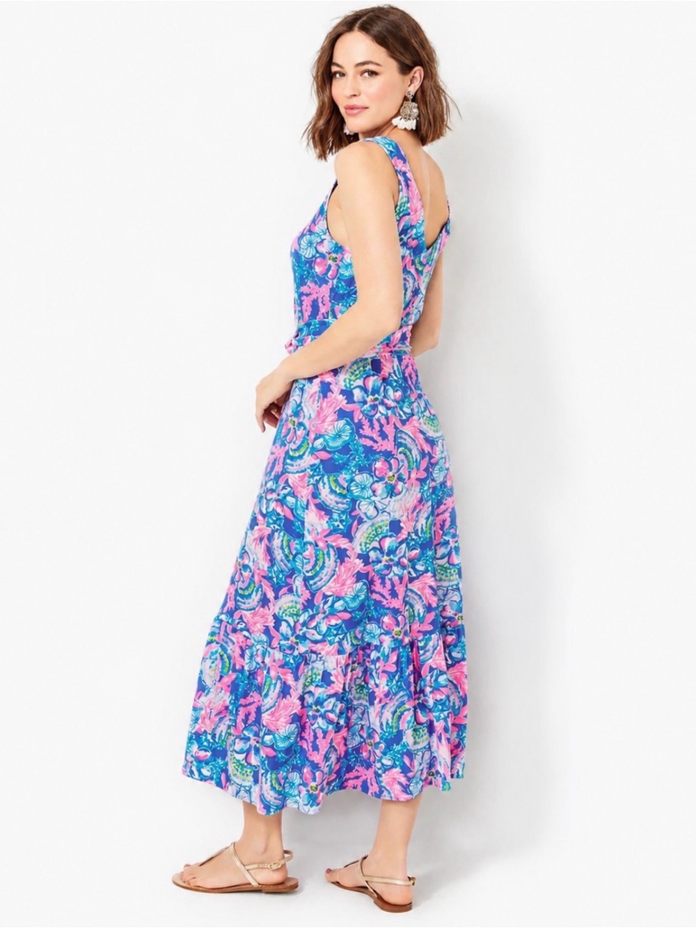 Lilly Pulitzer - New Women’s Madison V- neck Midi Dress Sleeveless blue pink XXL